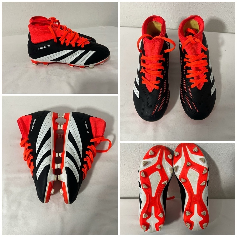 Adidas Predator Kids Size 1.5 Club Sock Flexible Ground Soccer Cleats Blk/Orange
